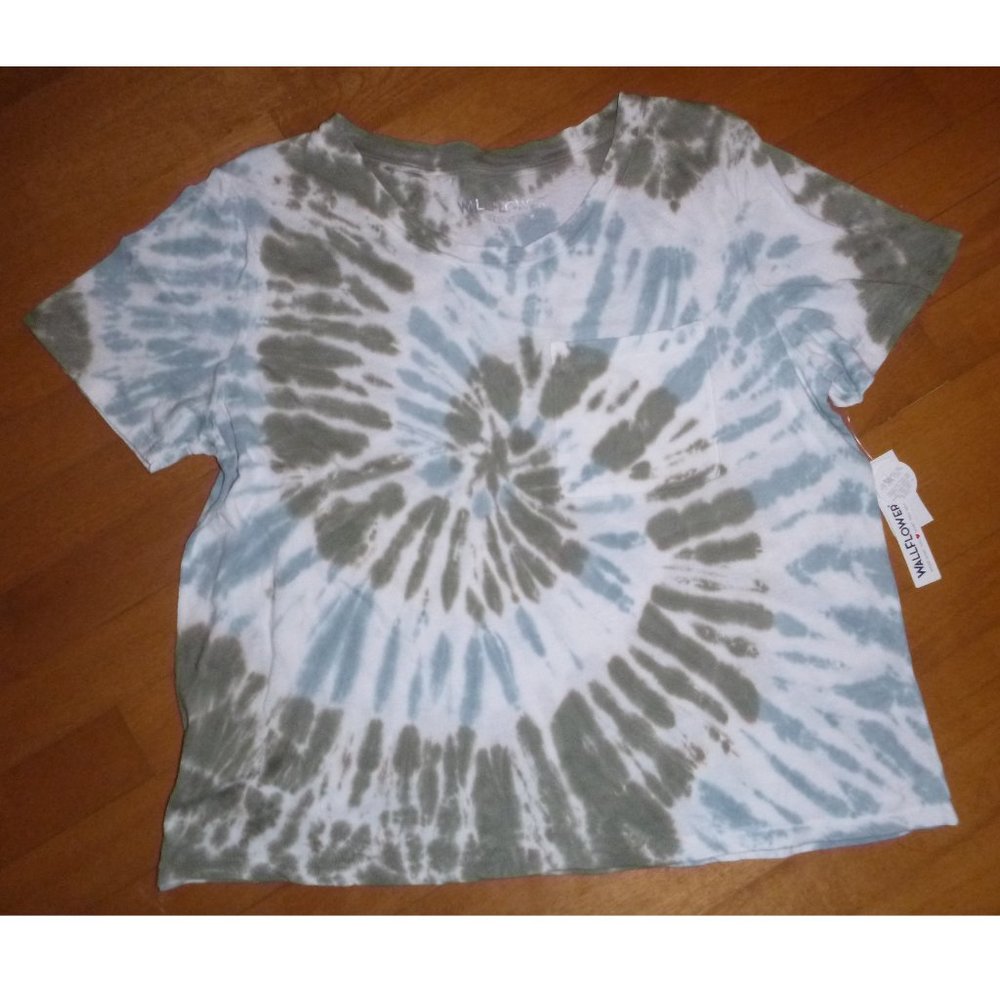 Junior's WallFlower Short Sleeve Tie Dye Crop T-Shirt Size XL 1X blue olive NWT
